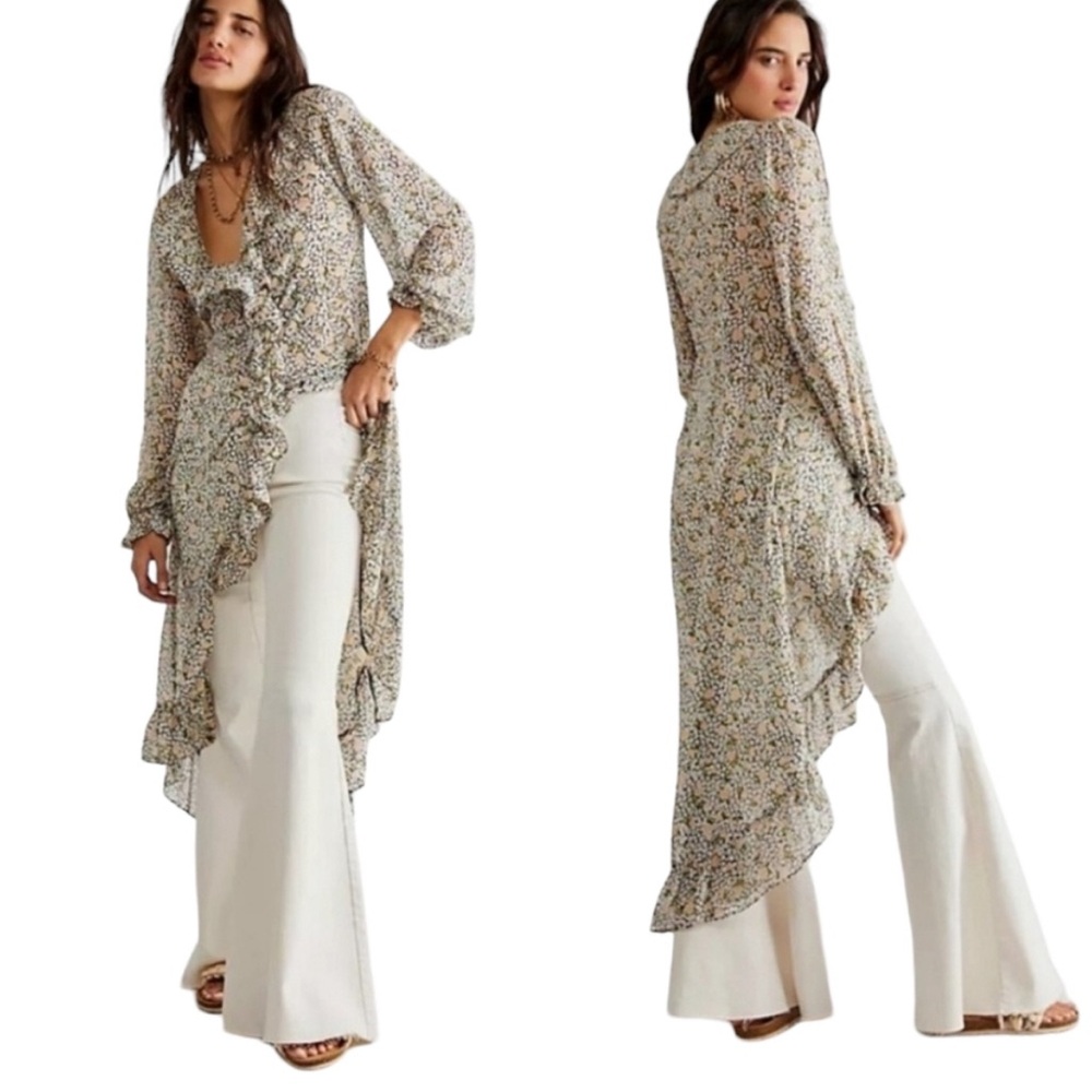 Free People Floral Ruffle Longline Top